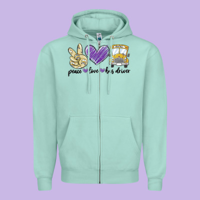 Zipper Hoodie peace love bus driver
