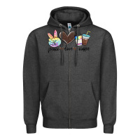 Charcoal Heather peace love coffee Zipper Hoodie - MaliasSmallBusiness