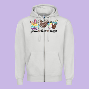 Peace Love Coffee Zipper Hoodie Designed By Maliassmallbusiness