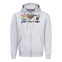 Heather Grey peace love coffee Zipper Hoodie - MaliasSmallBusiness
