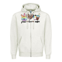 Oatmeal Heather peace love coffee Zipper Hoodie - MaliasSmallBusiness