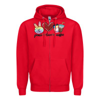 Red peace love coffee Zipper Hoodie - MaliasSmallBusiness
