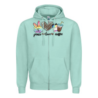 Seafoam peace love coffee Zipper Hoodie - MaliasSmallBusiness