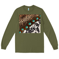 Army Green leopard and cowhide gemstone leather Long Sleeve Tee - BarkalooDesign