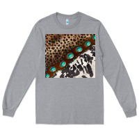 Heather Grey leopard and cowhide gemstone leather Long Sleeve Tee - BarkalooDesign