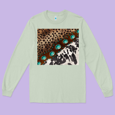 Leopard And Cowhide Gemstone Leather Long Sleeve Tee Designed By Barkaloodesign