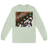 Matcha leopard and cowhide gemstone leather Long Sleeve Tee - BarkalooDesign
