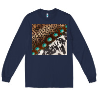 Navy leopard and cowhide gemstone leather Long Sleeve Tee - BarkalooDesign