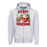 Heather Grey merry booksmas Zipper Hoodie - MaliasSmallBusiness