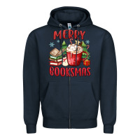 Navy merry booksmas Zipper Hoodie - MaliasSmallBusiness