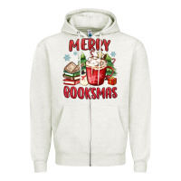 Oatmeal Heather merry booksmas Zipper Hoodie - MaliasSmallBusiness