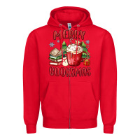 Red merry booksmas Zipper Hoodie - MaliasSmallBusiness
