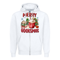 White merry booksmas Zipper Hoodie - MaliasSmallBusiness