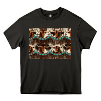 Asphalt Longhorn Cow Pattern Heavy Core Tee - CowhideDigitalArt