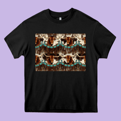 Longhorn Cow Pattern Heavy Core Tee Designed By Cowhidedigitalart