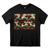Black Longhorn Cow Pattern Heavy Core Tee - CowhideDigitalArt