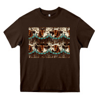 Chocolate Brown Longhorn Cow Pattern Heavy Core Tee - CowhideDigitalArt