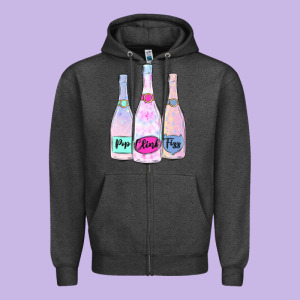Pop Clink Fizz Champagne Bubbly Zipper Hoodie Designed By Maliassmallbusiness