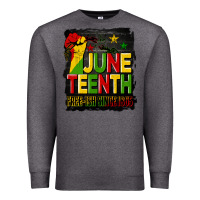 Charcoal Heather juneteenth fist free ish since 1865 with background Premium Sweatshirt - HRA Design Shop