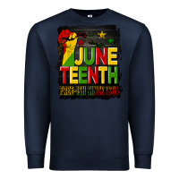 Navy juneteenth fist free ish since 1865 with background Premium Sweatshirt - HRA Design Shop