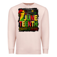 Pale Pink juneteenth fist free ish since 1865 with background Premium Sweatshirt - HRA Design Shop