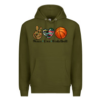 Army Green peace love basketball Premium Hoodie - Artiststas