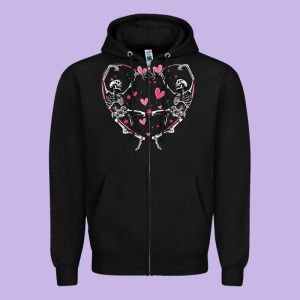 Valentines Day Skeleton Zipper Hoodie Designed By Maliassmallbusiness