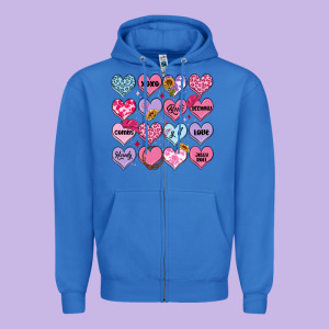 Valentines Candy Hearts Zipper Hoodie Designed By Maliassmallbusiness