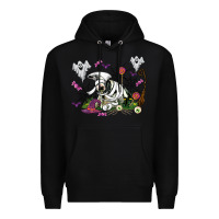 Black halloween cow and ghosts Premium Hoodie - AdoDesignShop
