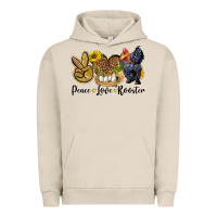Pigment French Oak Peace Love Rooster Urban Hoodie - LillyAllenDesigns
