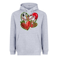 Heather Grey baseball with strawberry hearts Heavyweight Hoodie - texasbilliewilder