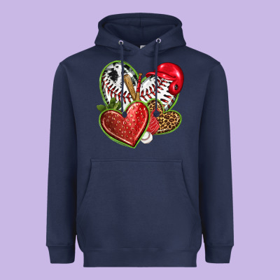 Baseball With Strawberry Hearts Heavyweight Hoodie Designed By Texasbilliewilder