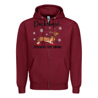 Burgundy dachshund through the snow Zipper Hoodie - MaliasSmallBusiness