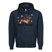 Navy dachshund through the snow Zipper Hoodie - MaliasSmallBusiness