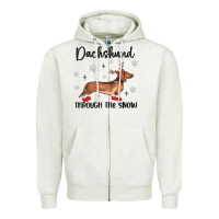 Oatmeal Heather dachshund through the snow Zipper Hoodie - MaliasSmallBusiness