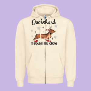Dachshund Through The Snow Zipper Hoodie Designed By Maliassmallbusiness