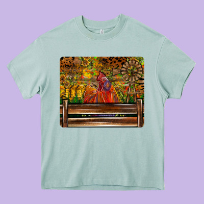 Farm Life Rooster Heavy Core Tee Designed By Cowhidedigitalart