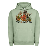 Pigment Oil Green Western Peace Love T-Rex Urban Hoodie - LillyAllenDesigns