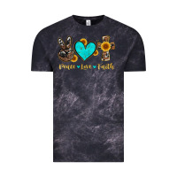 Cloud Black peace love faith with cros and sunflower Vintage Tee - Artiststas