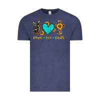Vintage Denim peace love faith with cros and sunflower Vintage Tee - Artiststas