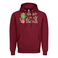 Burgundy go sit on a cactus Zipper Hoodie - MaliasSmallBusiness