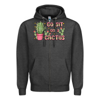 Charcoal Heather go sit on a cactus Zipper Hoodie - MaliasSmallBusiness
