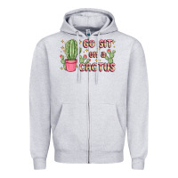 Heather Grey go sit on a cactus Zipper Hoodie - MaliasSmallBusiness