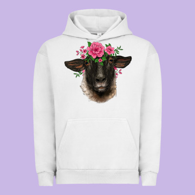 Suffolk Ewe Sheep With Floral Headdress Urban Hoodie Designed By Barkaloodesign