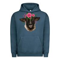 Pigment Midnight Navy suffolk ewe sheep with floral headdress Urban Hoodie - BarkalooDesign