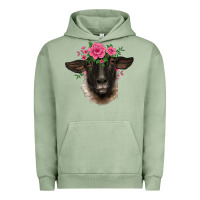Pigment Oil Green suffolk ewe sheep with floral headdress Urban Hoodie - BarkalooDesign