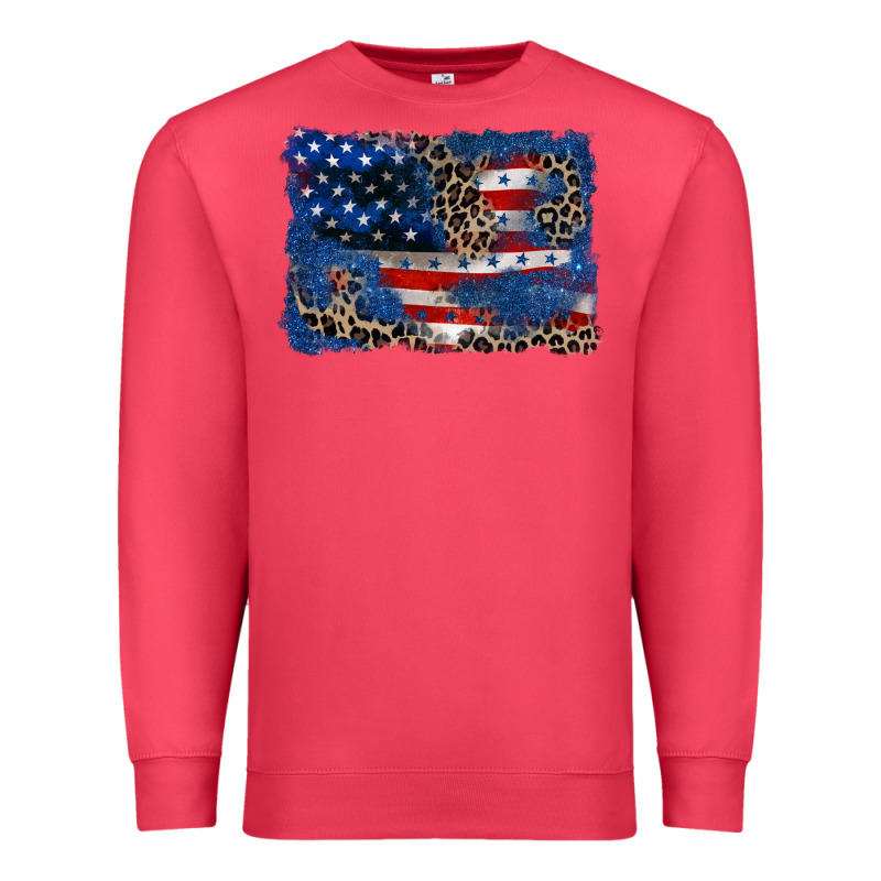 Leopard Glitter American Flag 4th Of July Premium Sweatshirt by CowGirlArtShop | Teevron
