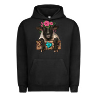 Pigment Black suffolk ewe peeking with floral headdress Urban Hoodie - BarkalooDesign