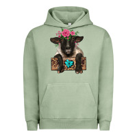 Pigment Oil Green suffolk ewe peeking with floral headdress Urban Hoodie - BarkalooDesign
