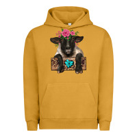 Pigment Peanut Butter suffolk ewe peeking with floral headdress Urban Hoodie - BarkalooDesign